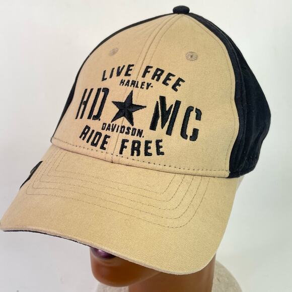 Harley Davidson Baseball Hat Cap Ride Free Black Tan Motorcycle - Picture 1 of 5